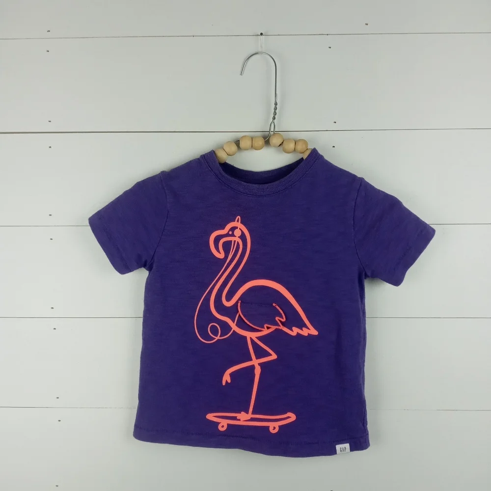 Baby Gap girls size 3T bright purple with neon flamingo pattern tshirt crewneck